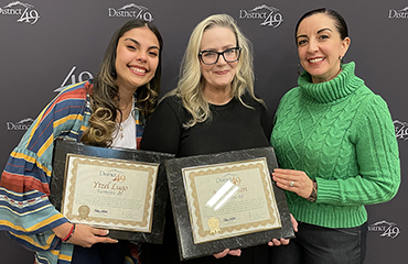  Jacki Kwon and Ytzel Lugo, SCHS staff, are honored during the February Fantastic 49 presentation.
